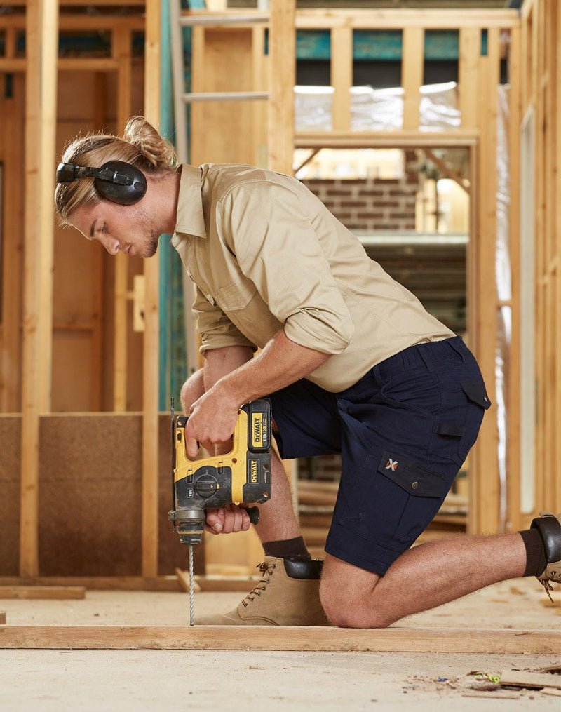 Winning Spirit WP23 Stretch Cargo Work Shorts with Design Panel Treatments Mens