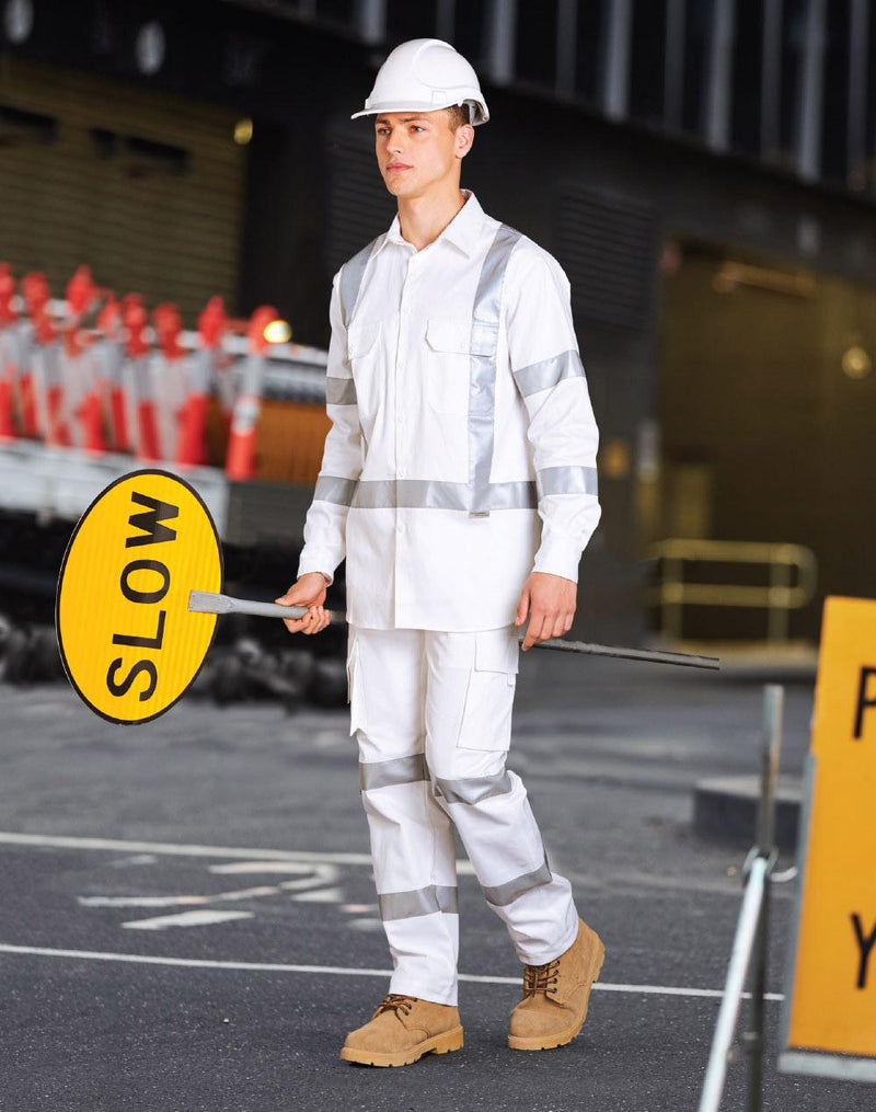 Winning Spirit WT09HV White Safety Shirt with X Back Biomotion Tape Configuration Mens