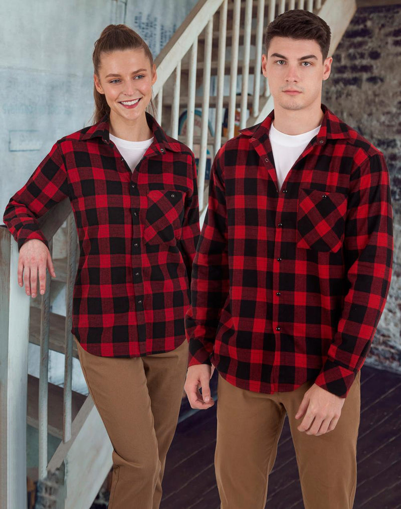 Winning Spirit WT11 Classic Flannel Plaid LS Shirt Unisex
