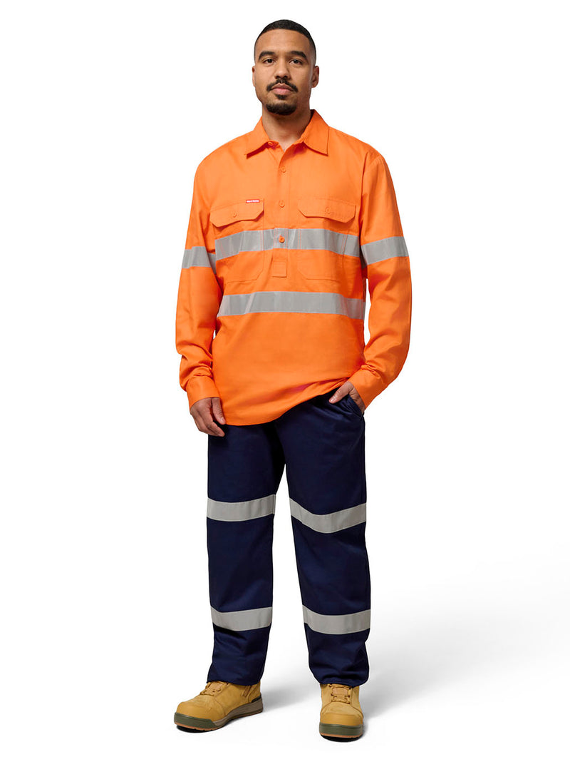 Hard Yakka Y07899 Hi-Vis Closed Front Taped Long Sleeve Cotton Drill Shirt Mens – product photo