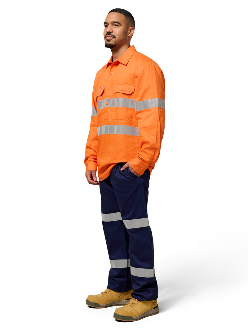 Hard Yakka Y07899 Hi-Vis Closed Front Taped Long Sleeve Cotton Drill Shirt Mens – product photo