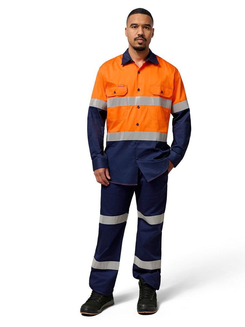 Hard Yakka Y07978 Core Hi-Vis 2 Tone Vented Taped Long Sleeve Cotton Shirt Mens – product photo