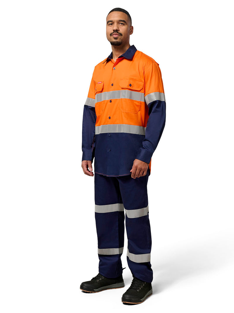 Hard Yakka Y07978 Core Hi-Vis 2 Tone Vented Taped Long Sleeve Cotton Shirt Mens – product photo