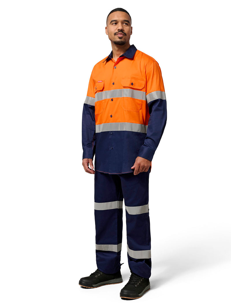 Hard Yakka Y07978 Core Hi-Vis 2 Tone Vented Taped Long Sleeve Cotton Shirt Mens – product photo