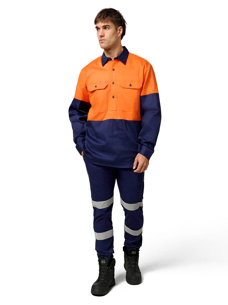 Hard Yakka Y07984 Hi-Vis 2 Tone Closed Front Long Sleeve Shirt with Gusset Mens – product photo