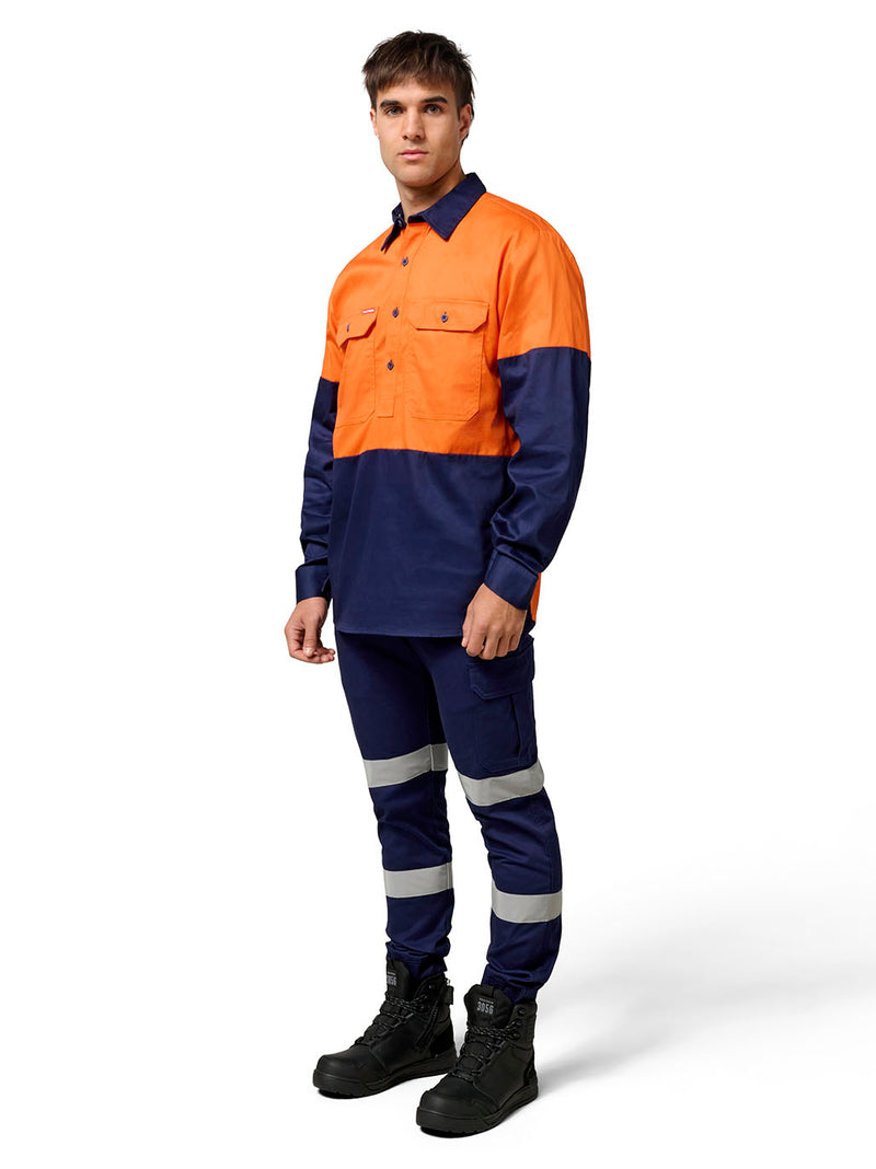 Hard Yakka Y07984 Hi-Vis 2 Tone Closed Front Long Sleeve Shirt with Gusset Mens – product photo