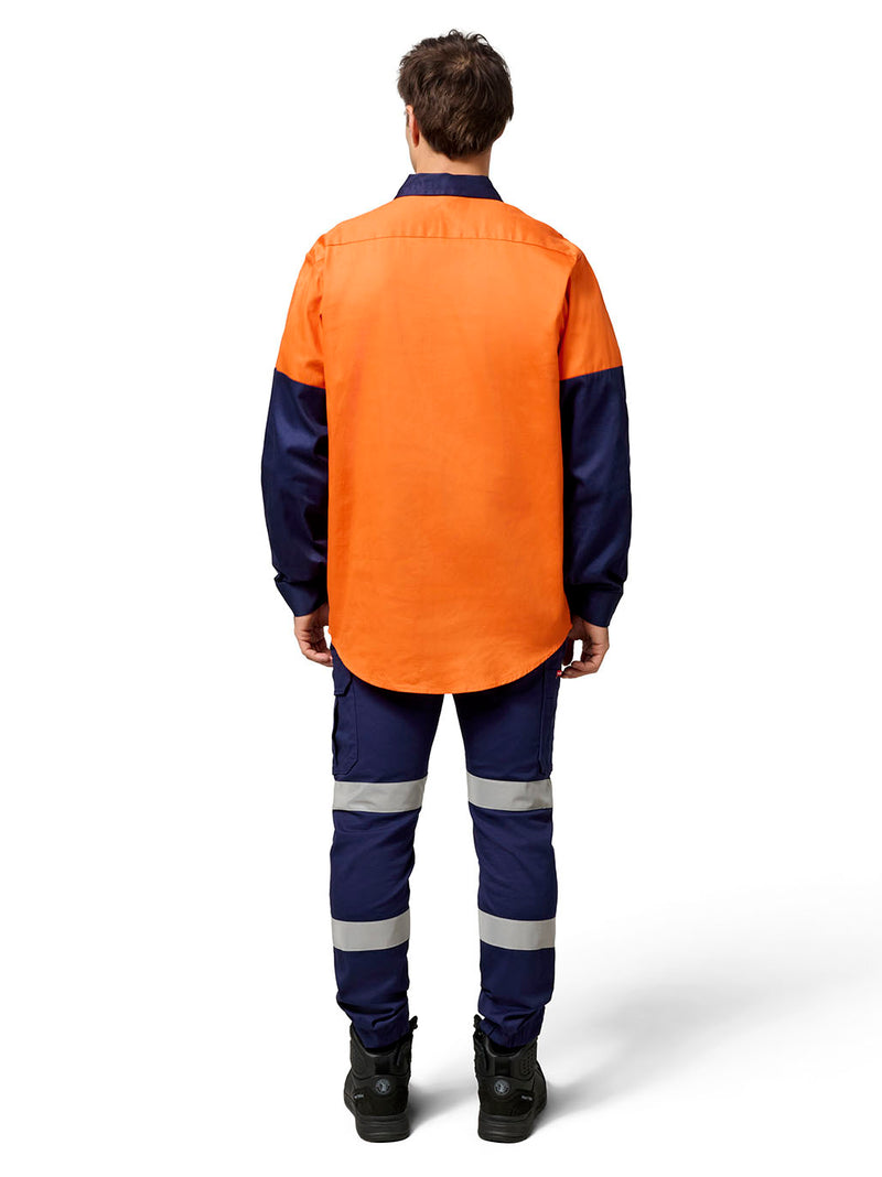Hard Yakka Y07984 Hi-Vis 2 Tone Closed Front Long Sleeve Shirt with Gusset Mens – product photo