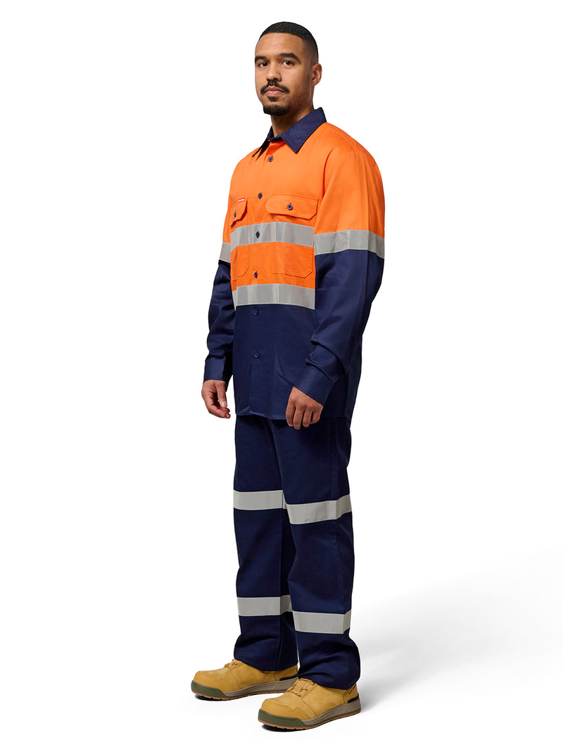 Hard Yakka Y07990 Hi-Vis 2 Tone Long Sleeve Taped Cotton Drill Shirt Mens – product photo