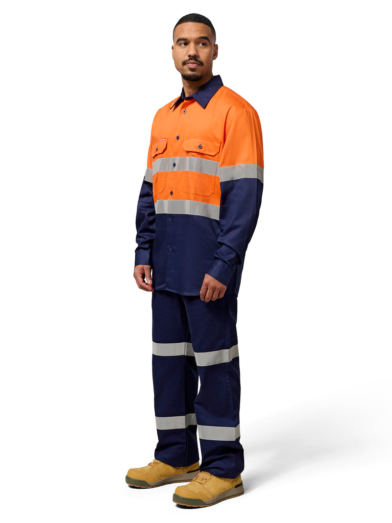 Hard Yakka Y07990 Hi-Vis 2 Tone Long Sleeve Taped Cotton Drill Shirt Mens – product photo