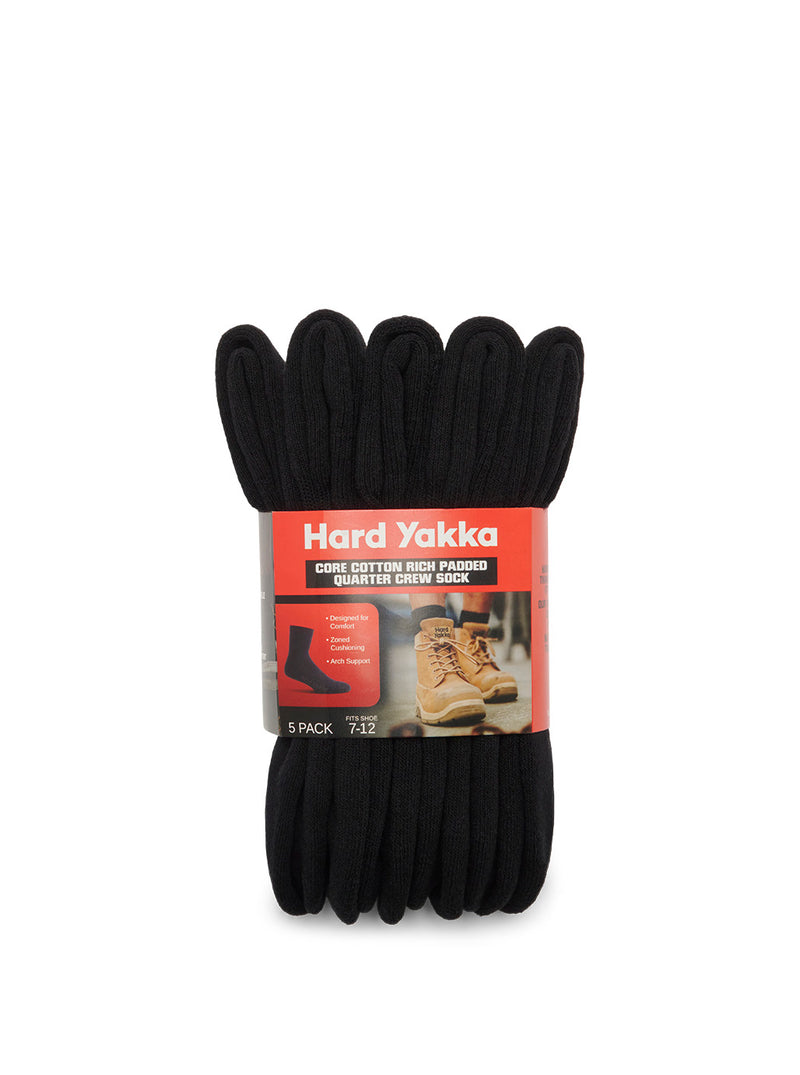 Hard Yakka Y20012 Core Cotton Rich Padded Quarter Crew Sock - 5 Pack – product photo