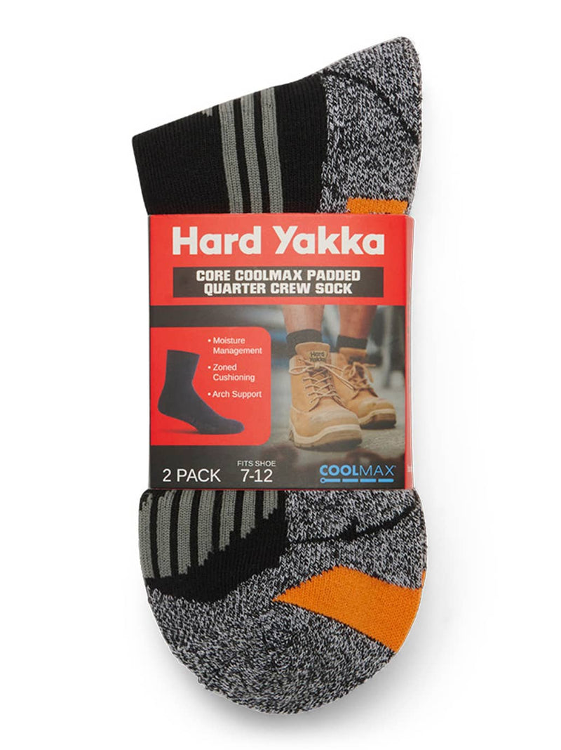 Hard Yakka Y20017 Core Coolmax Padded Quarter Crew Sock - 2 Pack – product photo
