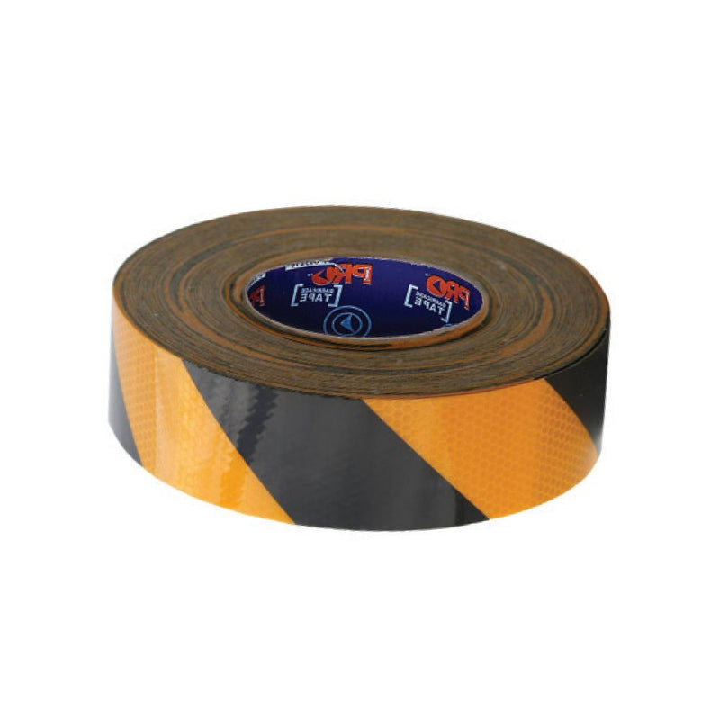 Self Adhesive Reflective Hazard Tape Yellow & Black. 50M X 50mm