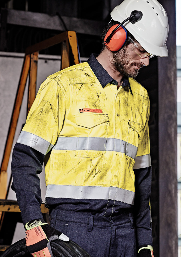 Syzmik Workwear ZW140 Orange Flame Hi Vis Open Front Spliced Shirt - Hoop Taped Mens 3