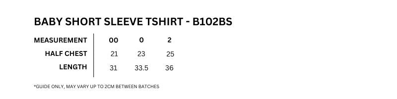 Size guide – Baby Short Sleeve Tee - Organic Cotton