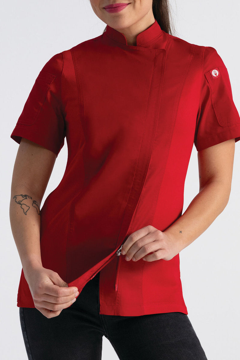 Springfield Womens Zipper Chef Jacket - Short Sleeve