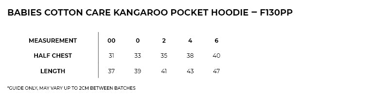 Size guide – Cotton Care Kangaroo Pocket Hoodie Baby