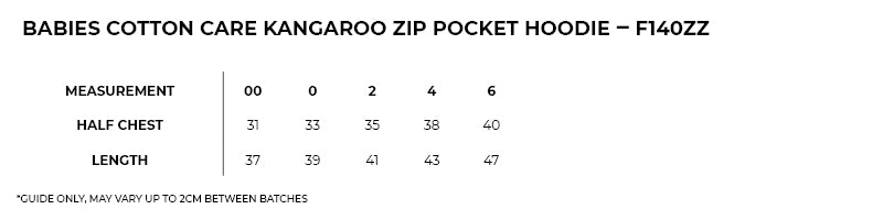 Size guide – Cotton Care Zip Hoodie Baby