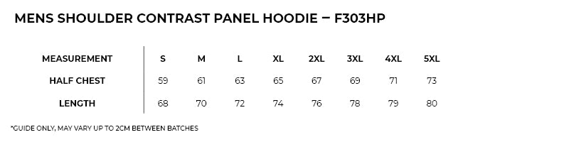 Size guide – Shoulder Contrast Panel Hoodie Mens
