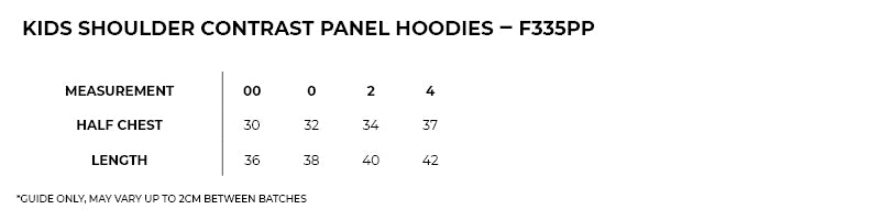 Size guide – Shoulder Contrast Panel Hoodie Kids
