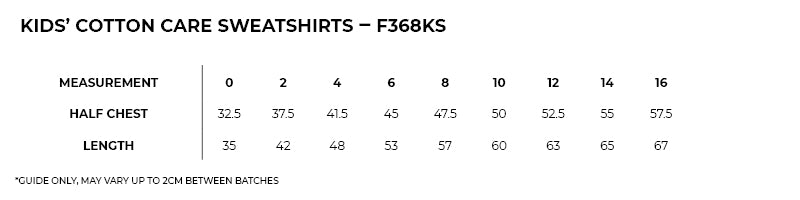 Size guide – Cotton Care Sweatshirt Kids