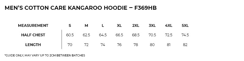 Size guide – Cotton Care Kangaroo Hoodie Mens (S - 3XL)