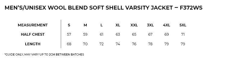 Size guide – 500gsm Wool Blend Soft Shell Varsity Jacket Unisex (4XL - 5XL)