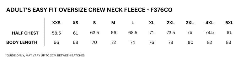 Size guide – Easy Fit Oversized Crew Neck Fleece Unisex (2XS - 3XL)