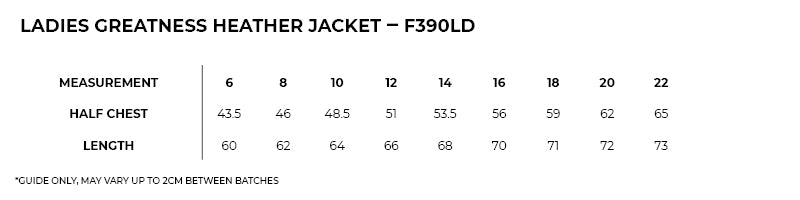Size guide – Greatness Heather Jacket Ladies/Junior