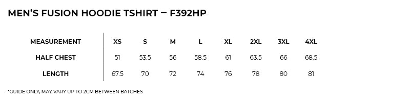 Size guide – Fusion T-Shirt Hoodie Unisex