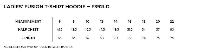 Size guide – Fusion T-Shirt Hoodie Ladies