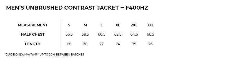 Size guide – Unbrushed Contrast Zip Jacket Mens