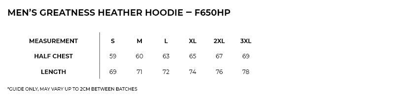 Size guide – Greatness Heather Hoodie Mens