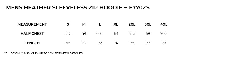 Size guide – Greatness Heather Sleeveless Zip Hoodie Mens