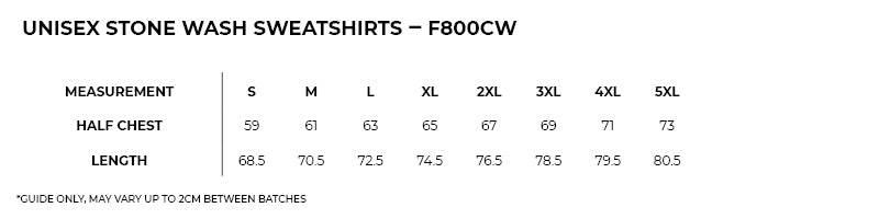 Size guide – Stone Wash Sweatshirt Unisex (S - 3XL)