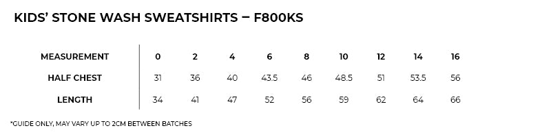 Size guide – Stone Wash Sweatshirt Kids