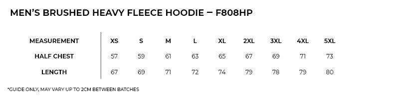 Size guide – Brushed Heavy Fleece Hoodie Mens (4XL - 5XL)
