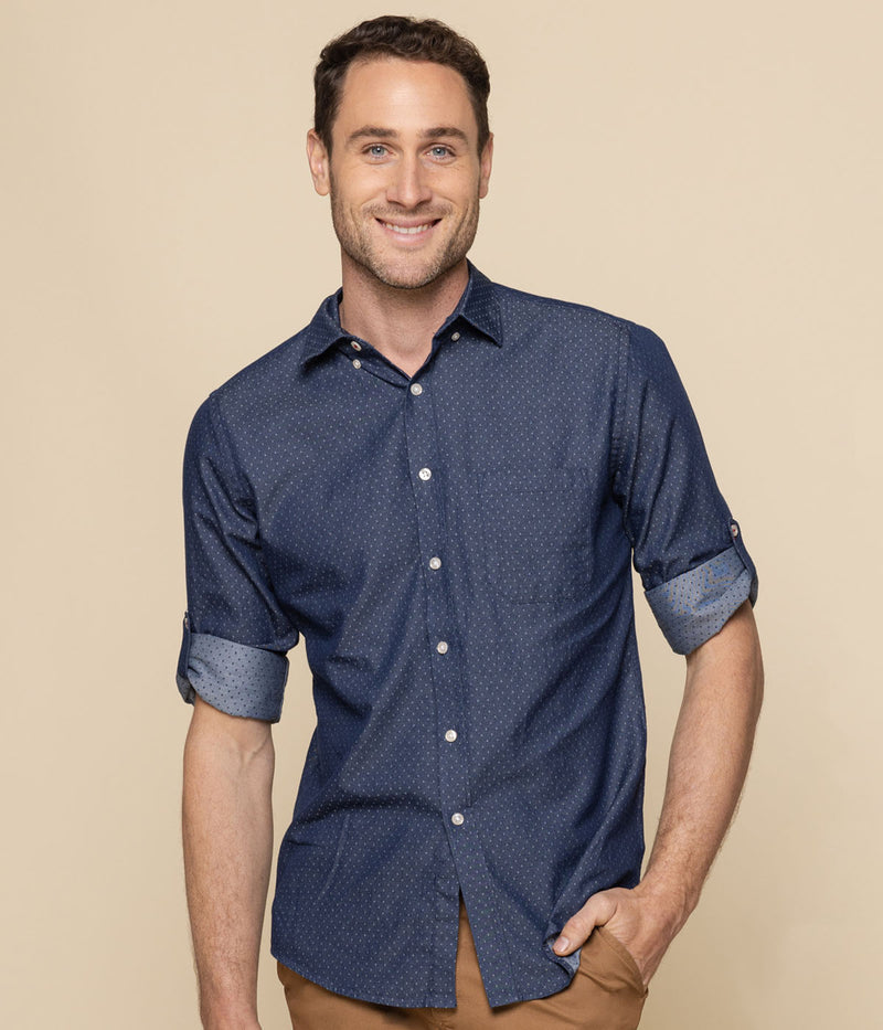 Wellington Denim Dobby Long Sleeve Shirt Mens