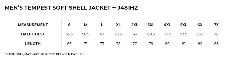 Size guide – Tempest Soft Shell Jacket Mens (6XL - 7XL)