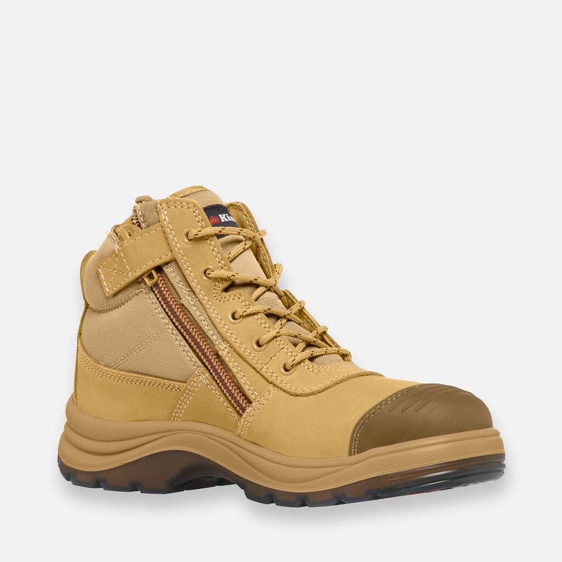 King Gee Tradie Zip/Lace Steel Cap Safety Work Boots 5" - Wheat