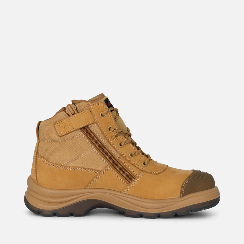 King Gee Tradie Zip/Lace Steel Cap Safety Work Boots 5" - Wheat