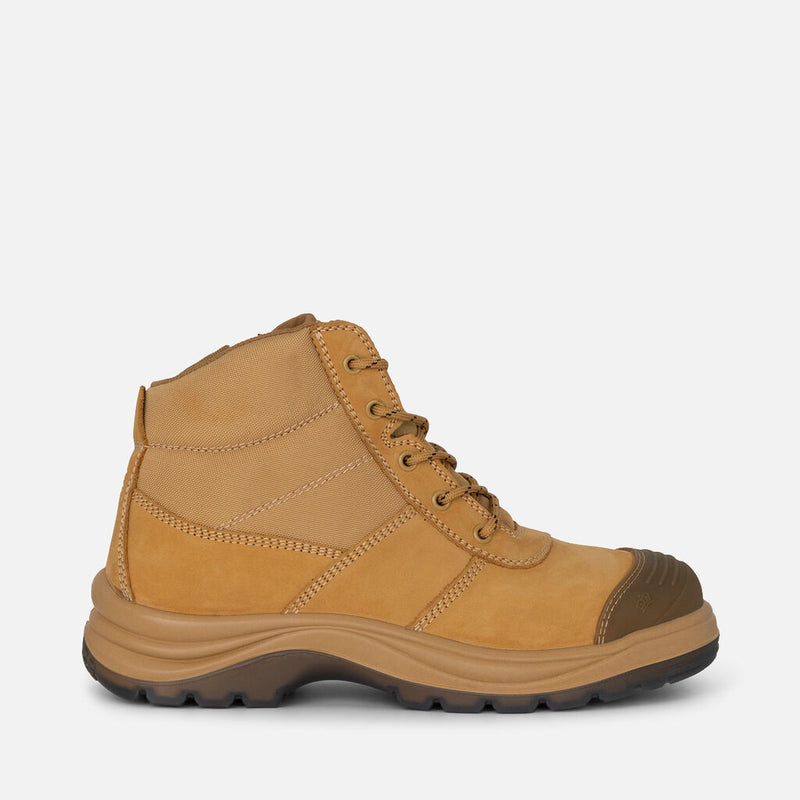 King Gee Tradie Zip/Lace Steel Cap Safety Work Boots 5" - Wheat
