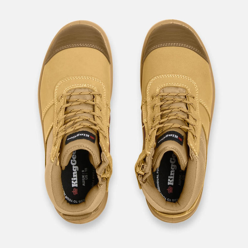 King Gee Tradie Zip/Lace Steel Cap Safety Work Boots 5" - Wheat