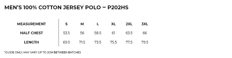 Size guide – Cotton Jersey Polo Mens