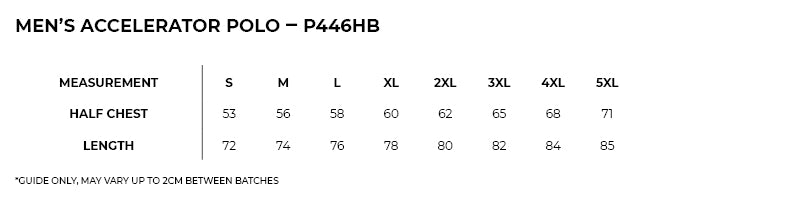 Size guide – Accelerator Polo Mens