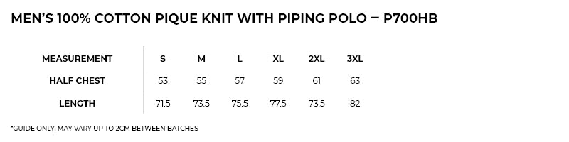 Size guide – Cotton Pique Knit With Piping Mens