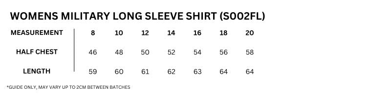 Size guide – Military Long Sleeve Shirt Ladies