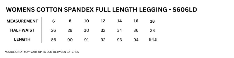 Size guide – Cotton Spandex Full Length Leggings Ladies