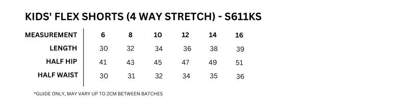 Size guide – Flex 4-Way Stretch Shorts Kids