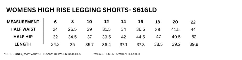 Size guide – High Rise Legging Shorts Ladies