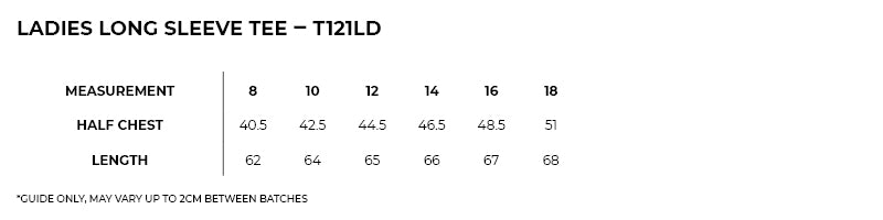 Size guide – Long Sleeve Tee Ladies